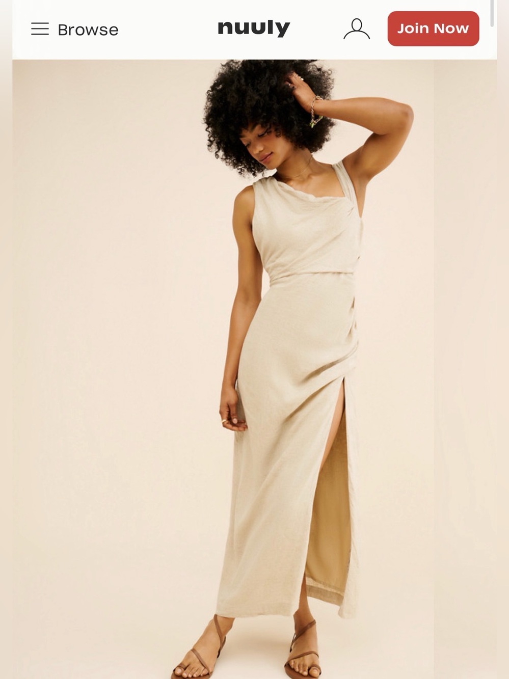 Nuuly/Anthropology Women's Cream Asymmetrical Maxi Dress with Side Slit